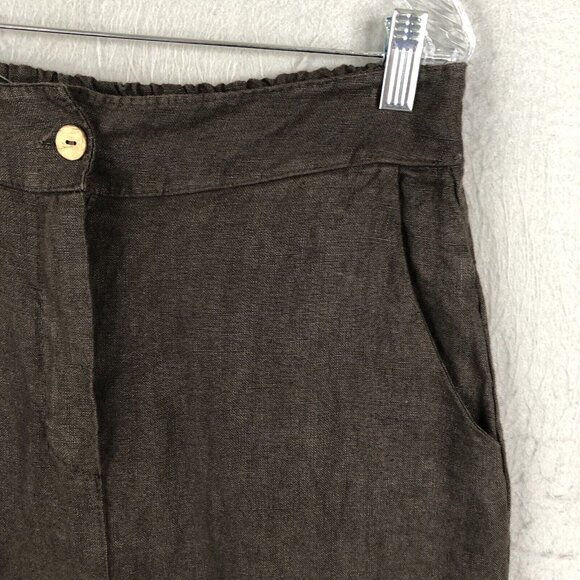 Made In Italy Pants Womens 12 Brown 100% Linen Crop Wide Leg Lagenlook Boho - Picture 16 of 16